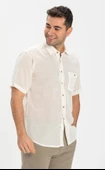 Büyük Beden Kısa Kol Şile Bezi Tek Cepli Erkek Yazlık Gömlek Krem 3002 4XL Krem thumbnail 1