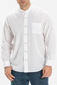 Büyük Beden Uzun Kol Şile Bezi Hakim Yaka Tek Cepli Erkek Yazlık Gömlek Beyaz 3001 4XL Beyaz thumbnail 3