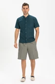 Kısa Kol Şantuklu Pamuk Bodrum Yazlık Erkek Gömlek Koyu Petrol 3069 3XL Koyu Petrol thumbnail 3
