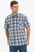 Kısa Kol Şile Bezi Tek Cepli Erkek Yazlık Gömlek Lacivert Ekose 3058 M Lacivert Ekose thumbnail 4