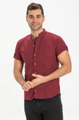 Kısa Kol Şantuklu Pamuk Bodrum Yazlık Erkek Gömlek Koyu Bordo 3068 2XL Bordo thumbnail 3