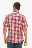 Kısa Kol Şile Bezi Tek Cepli Erkek Yazlık Gömlek Kırmızı Lacivert Ekose 3057 M Lacivert Ekose thumbnail 2