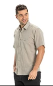 Büyük Beden Kısa Kol Şile Bezi Tek Cepli Erkek Yazlık Gömlek Taş 3031 4XL Taş thumbnail 5