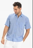 Büyük Beden Kısa Kol Şile Bezi Tek Cepli Erkek Yazlık Gömlek Mavi 3032 6XL Mavi thumbnail 1
