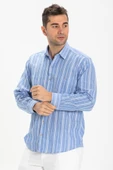Uzun Kol Şile Bezi Tek Cepli Erkek Yazlık Gömlek Mavi Beyaz Çizgili 3019 thumbnail 3
