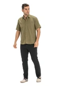 Kısa Kol Şile Bezi Tek Cepli Erkek Yazlık Gömlek Haki 3049 2XL Haki thumbnail 5