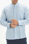 Büyük Beden Uzun Kol Şile Bezi Hakim Yaka Tek Cepli Erkek Yazlık Gömlek Buz Mavi 3027 4XL Buz Mavi thumbnail 3