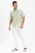 Kısa Kol Şile Bezi Tek Cepli Erkek Yazlık Gömlek Yeşil Ekose 3063 M Yeşil Ekose thumbnail 1