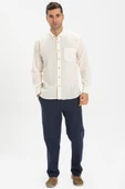 Uzun Kol Dar Kalıp Şile Bezi Tek Cepli Erkek Yazlık Gömlek Krem 3002 L Krem thumbnail 1