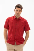 Büyük Beden Kısa Kol Şile Bezi Tek Cepli Erkek Yazlık Gömlek Kırmızı Siyah Çizgili 3005 4XL Kırmızı Siyah Çizgili thumbnail 1