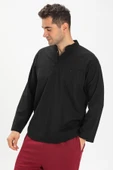 Büyük Beden Şile Bezi Uzun Kol Tek Cepli Hakim Yaka Erkek Yazlık Tshirt Siyah 3003 4XL Siyah thumbnail 3