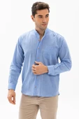 Uzun Kol Şile Bezi Hakim Yaka Tek Cepli Erkek Yazlık Gömlek Mavi 3032 L Mavi thumbnail 1