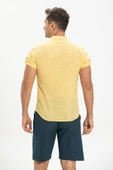 Kısa Kol Şantuklu Pamuk Bodrum Yazlık Erkek Gömlek Sarı 3073 2XL Sarı thumbnail 2