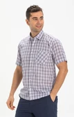 Büyük Beden Kısa Kol Şile Bezi Tek Cepli Erkek Yazlık Gömlek Mor Kareli 3035 6XL Mor Ekose thumbnail 1