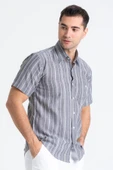 Büyük Beden Kısa Kol Şile Bezi Tek Cepli Erkek Yazlık Gömlek Gri Beyaz Çizgili 3078 4XL Gri Beyaz Çizgili thumbnail 4