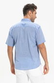 Büyük Beden Kısa Kol Şile Bezi Tek Cepli Erkek Yazlık Gömlek Mavi 3032 4XL Mavi thumbnail 2