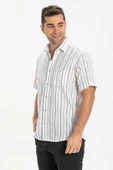 Kısa Kol Şile Bezi Tek Cepli Erkek Yazlık Gömlek Beyaz Siyah Çizgili 3006 L Beyaz Çizgili thumbnail 3