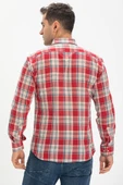 Uzun Kol Dar Kalıp Şile Bezi Tek Cepli Erkek Yazlık Gömlek Kırmızı Lacivert Ekose 3057 XL Kırmızı Ekose thumbnail 2