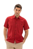 Büyük Beden Kısa Kol Şile Bezi Tek Cepli Erkek Yazlık Gömlek Kırmızı Siyah Çizgili 3005 4XL Kırmızı Siyah Çizgili thumbnail 6