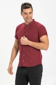 Kısa Kol Şantuklu Pamuk Bodrum Yazlık Erkek Gömlek Koyu Bordo 3068 2XL Bordo thumbnail 4