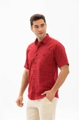 Büyük Beden Kısa Kol Şile Bezi Tek Cepli Erkek Yazlık Gömlek Kırmızı Kareli 3056 4XL Kırmızı Kareli thumbnail 3
