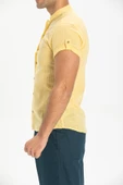 Kısa Kol Şantuklu Pamuk Bodrum Yazlık Erkek Gömlek Sarı 3073 2XL Sarı thumbnail 3