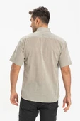 Büyük Beden Kısa Kol Şile Bezi Tek Cepli Erkek Yazlık Gömlek Taş 3031 4XL Taş thumbnail 2