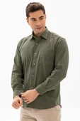 Uzun Kol Şile Bezi Tek Cepli Erkek Yazlık Gömlek Haki 3049 M Haki thumbnail 1