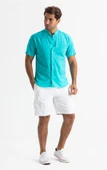 Kısa Kol Şantuklu Pamuk Bodrum Yazlık Erkek Gömlek Turkuaz 3054 thumbnail 3