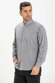Uzun Kol Şile Bezi Hakim Yaka Tek Cepli Erkek Yazlık Gömlek Gri 3076 M Gri thumbnail 1