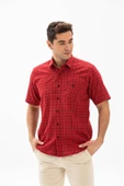 Büyük Beden Kısa Kol Şile Bezi Tek Cepli Erkek Yazlık Gömlek Kırmızı Kareli 3056 4XL Kırmızı Kareli thumbnail 1