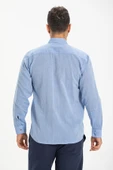Uzun Kol Şile Bezi Tek Cepli Erkek Yazlık Gömlek Mavi 3032 L Mavi thumbnail 2