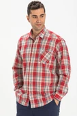 Uzun Kol Şile Bezi Tek Cepli Erkek Yazlık Gömlek Kırmızı Lacivert Ekose 3057 L Kırmızı Lacivert Ekose thumbnail 3