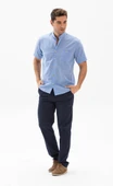 Kısa Kol Şile Bezi Hakim Yaka Tek Cepli Erkek Yazlık Gömlek Mavi 3032 L Mavi thumbnail 4