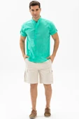 Kısa Kol Şantuklu Pamuk Bodrum Yazlık Erkek Gömlek Su Yeşili 3047 S Su Yeşili thumbnail 4