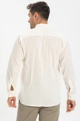 Büyük Beden Uzun Kol Şile Bezi Hakim Yaka Tek Cepli Erkek Yazlık Gömlek Krem 3002 6XL Krem thumbnail 2