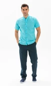 Kısa Kol Şantuklu Pamuk Bodrum Yazlık Erkek Gömlek Açık Turkuaz 3075 XL Açık Turkuaz thumbnail 4