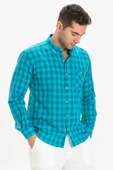 Uzun Kol Dar Kalıp Şile Bezi Tek Cepli Erkek Yazlık Gömlek Mint Kareli 3033 XL Mint Kareli thumbnail 3