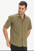 Büyük Beden Kısa Kol Şile Bezi Tek Cepli Erkek Yazlık Gömlek Haki 3049 4XL Haki thumbnail 1