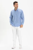 Uzun Kol Şile Bezi Tek Cepli Erkek Yazlık Gömlek Mavi Beyaz Çizgili 3019 M Mavi Beyaz Çizgili thumbnail 1