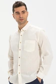 Uzun Kol Dar Kalıp Şile Bezi Tek Cepli Erkek Yazlık Gömlek Krem 3002 L Krem thumbnail 3