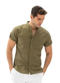 Kısa Kol Şantuklu Pamuk Bodrum Yazlık Erkek Gömlek Haki 3049 thumbnail 6