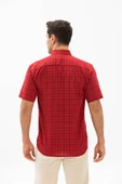 Büyük Beden Kısa Kol Şile Bezi Tek Cepli Erkek Yazlık Gömlek Kırmızı Kareli 3056 4XL Kırmızı Kareli thumbnail 2