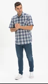 Büyük Beden Kısa Kol Şile Bezi Tek Cepli Erkek Yazlık Gömlek Lacivert Ekose 3058 4XL Lacivert Ekose - 4