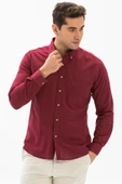Uzun Kol Dar Kalıp Şile Bezi Tek Cepli Erkek Yazlık Gömlek Koyu Bordo 3068 XL Koyu Bordo thumbnail 3