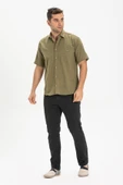Kısa Kol Şile Bezi Tek Cepli Erkek Yazlık Gömlek Haki 3049 XL Haki thumbnail 1
