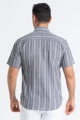 Büyük Beden Kısa Kol Şile Bezi Tek Cepli Erkek Yazlık Gömlek Gri Beyaz Çizgili 3078 4XL Gri Beyaz Çizgili thumbnail 2