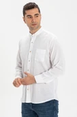 Büyük Beden Uzun Kol Şile Bezi Hakim Yaka Tek Cepli Erkek Yazlık Gömlek Beyaz 3001 6XL Beyaz thumbnail 1