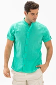 Kısa Kol Şantuklu Pamuk Bodrum Yazlık Erkek Gömlek Su Yeşili 3047 S Su Yeşili thumbnail 1
