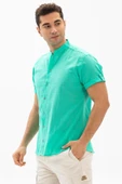 Kısa Kol Şantuklu Pamuk Bodrum Yazlık Erkek Gömlek Su Yeşili 3047 thumbnail 3